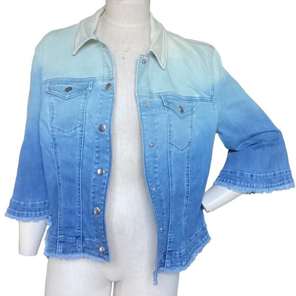 CHICOS Ombre Denim Jacket Cropped 3/4 Sleeve Sz 1 (M/8) #114G - Picture 5 of 13